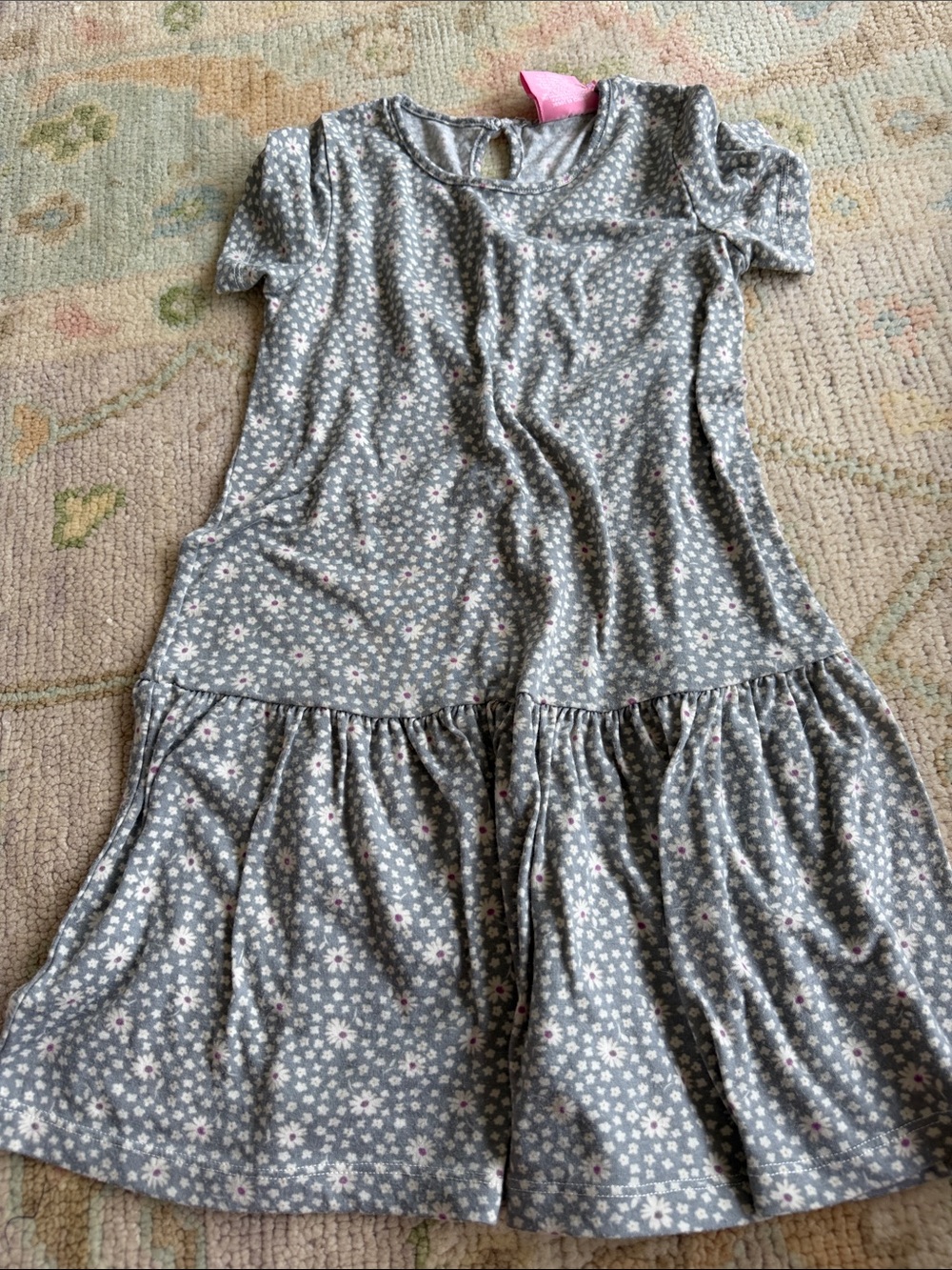 Girls' Grey Floral Tiered Casual Dress